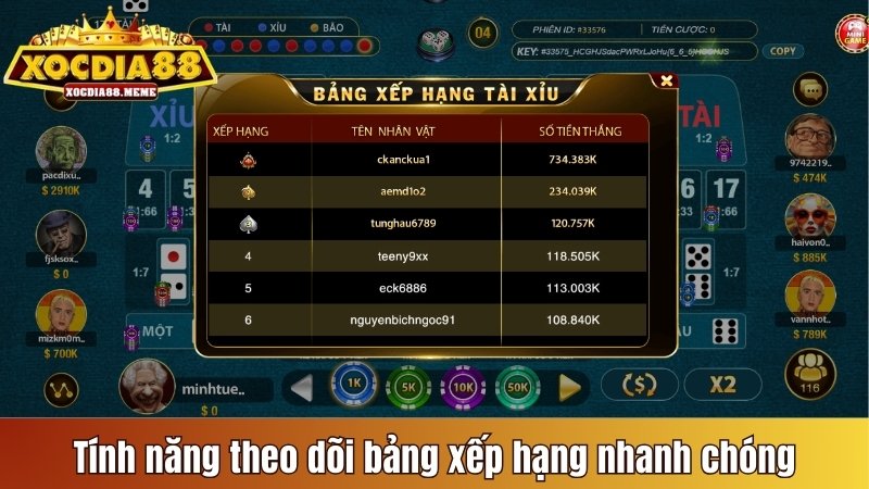 Tính năng theo dõi bảng xếp hạng nhanh chóng